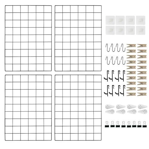 CIKLCIX Wire Wall Grid Panel Set of 4, Photo Display Board & Memo Board - color: Black, size: 4 Pack