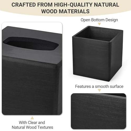 Mkono Tissue Box Cover Square, Rustic Wood Open-Bottom Holder, Black - color: Black