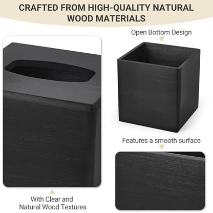 Mkono Tissue Box Cover Square, Rustic Wood Open-Bottom Holder, Black - color: Black