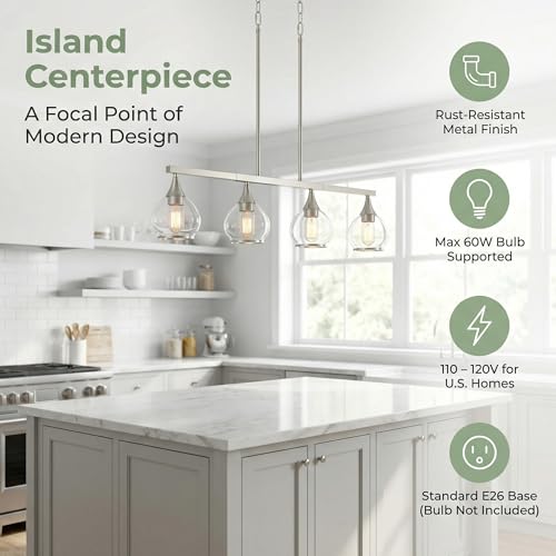 Phaosio Kitchen Island Linear Pendant Light, 4-Light, E26 Base - color: Brushed Nickel, size: 4-Light