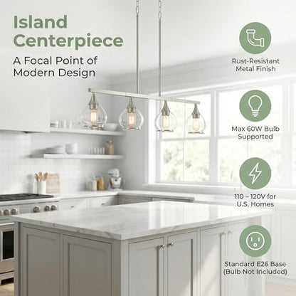 Phaosio Kitchen Island Linear Pendant Light, 4-Light, E26 Base - color: Brushed Nickel, size: 4-Light