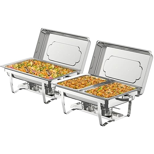 2 Pack 9QT Rectangle Stainless Steel Chafing Dish Buffet Set - color: Silver