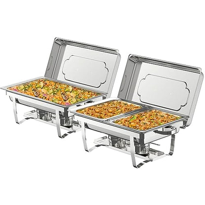 2 Pack 9QT Rectangle Stainless Steel Chafing Dish Buffet Set - color: Silver