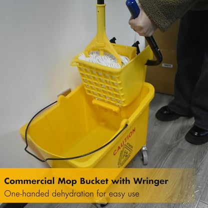 KULED Commercial Mop Bucket with 2 Mop Heads and Caution Sign, 38 Quart