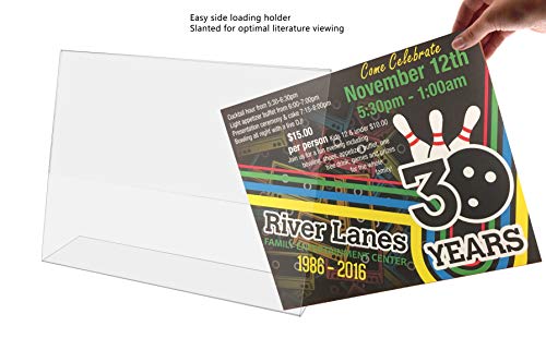 Marketing Holders 2 Pack Acrylic Sign Holder for 11" x 8.5" Printed Materials Clear Slant Back Side Load Graphic Image Display for Counters in Reception Areas Lobbies and Business Offices - size: 11"w x 8.5"h