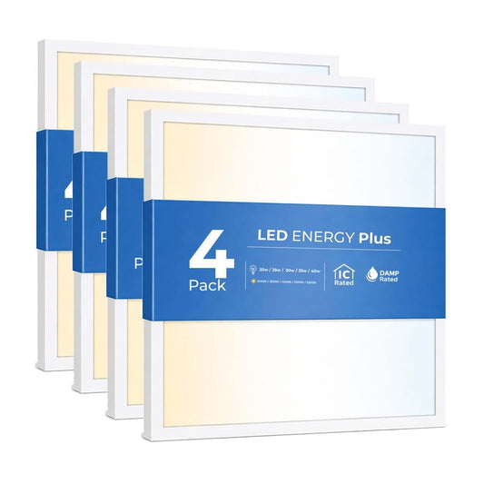 4 Pack 2x2 LED Flat Panel Light for Drop Ceiling, 5200lm Selectable 20W/25W/30W/35W/40W, Color Temperature 3000K/3500K/4000K/5000K/6500K, 0-10V Dimmable, 120-277V, ETL - size: 2x2 4 Pack