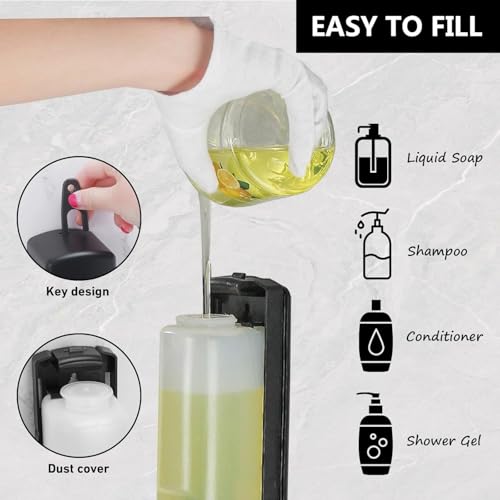 Manual Wall Mounted Single Soap Dispenser, 11.8oz/350ml Black Plastic - color: Black