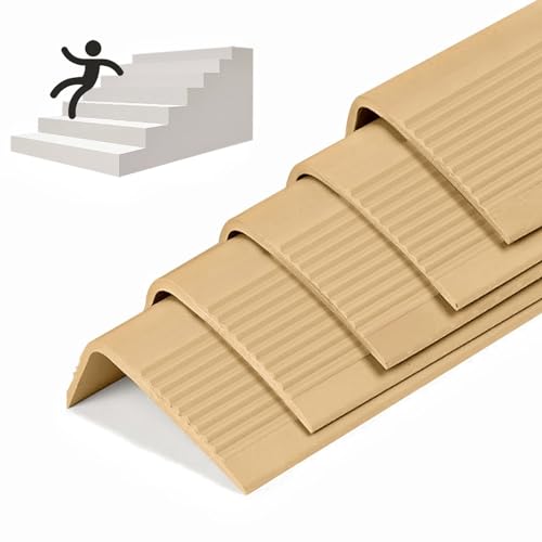 5 Pack Rubber Stair Nosing - 3.3Ft Stair Anti-Slip Adhesive Strip, Made of Wear-Resistant Rubber, Mute, Easy to Install - Indoor/Outdoor, Helps Elderly and Children Prevent Slipping (Light Brown) - color: Light Brown