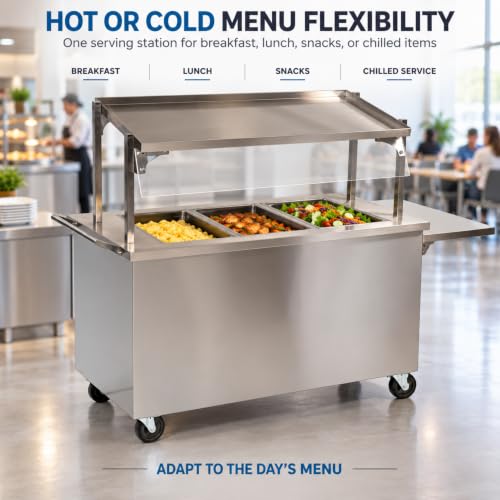 Commercial Meal Cart, 3-Well Stainless Steel, 78”W x 26”D x 58 3/4”H