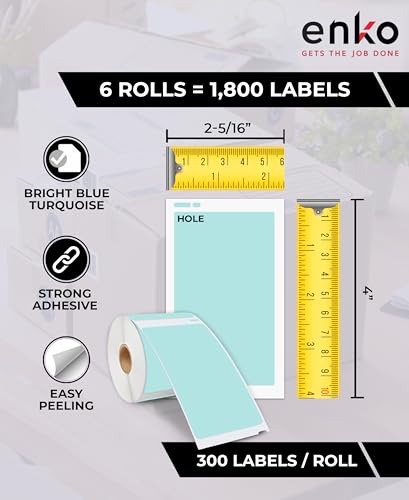 enKo 30256 6 Rolls | 1800 Blue Turquoise Thermal Labels (2-5/16 x 4 in) - color: Tiffany Blue