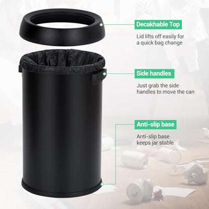 Jojoka 17 gal Stainless Steel Trash Can, Fingerprint-Proof Commercial Garbage Bin with Open-Top Design for Restaurant, Kitchen, Office, Home, Black - color: Black