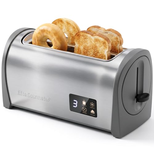 Elite Gourmet 4-Slice Long Slot Toaster, 1.5" Extra-Wide Slots, Touchscreen - color: Grey