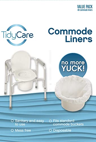 TidyCare Bedside Commode Liners for Portable Toilet Chair Bucket and Bedpan | Value Pack of 48 Disposable Waste Bags for Adults in Medical Care | Universal Fit Portable Toilet Liners - size: 1 Count (Pack of 48)