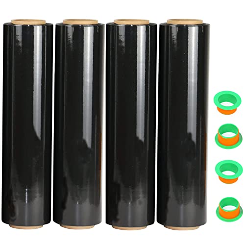 4 Pack Black Stretch Wrap 18" x 1000 Feet 80 Gauge Industrial Strength with Plastic Handle, Plastic Pallet Supplies Durable Self-Adhering for Packing, Moving, Heavy Duty Shrink Film Rolls - size: Black-4-Pack