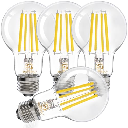 Energetic Dimmable A19 LED Edison Light Bulb, 12W Equivalent 100W, 1600LM High Brightness, 5000K Daylight, Clear Antique LED Filament Bulb for Home, Bathroom, E26 Standard Base, 4-Pack - size: 4 Count ( Pack of 1)