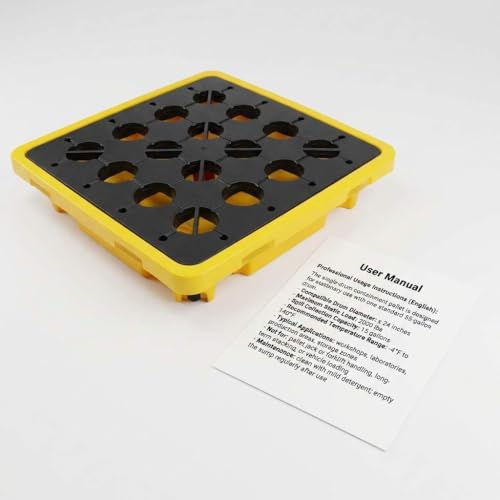 QWORK Single Drum Spill Containment Pallet – 26x26in Static Spill Platform for Workshop, Lab & Storage