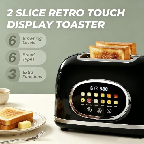 Roter Mond Toaster 2 Slice Touchscreen Stainless Steel, Retro Black - color: Black