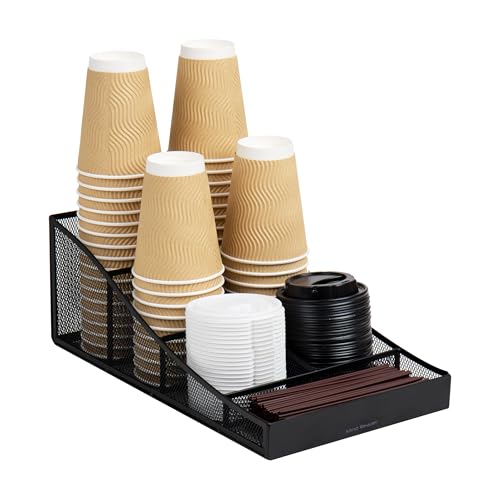 Mind Reader Countertop Organizer, Office Breakroom Supply Caddy for Cups Lids Stirrers and Condiments, Metal Mesh, Black - color: Black Mesh, size: 1-Pack