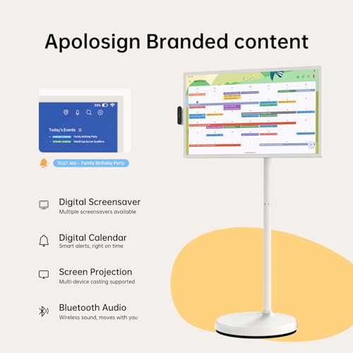 ApoloSign 32 inch FHD Smart Portable TV Gen2, 16G +128G Storage, Android 16, 15000mAh, Rolling TV on Wheels with Rotatable Touch Screen, Built-in Battery, Full Swivel Rotation, Voice Remote