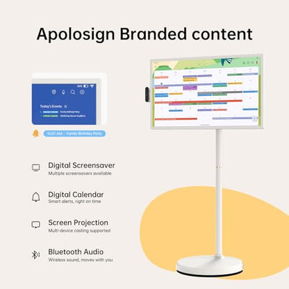 ApoloSign 32 inch FHD Smart Portable TV Gen2, 16G +128G Storage, Android 16, 15000mAh, Rolling TV on Wheels with Rotatable Touch Screen, Built-in Battery, Full Swivel Rotation, Voice Remote
