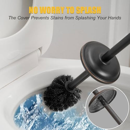 BESy Toilet Brush and Holder, Toilet Cleaner Bowl Set with Two Brush with Extra Long Handle, Durable Bristles Toilet Scrubber and Covered Holder, Drip-Proof Stainless Steel Oil Rubbed Bronze - color: Oil Rubbed Bronze