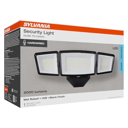 Sylvania 13W Dusk to Dawn Security LED Light, Hardwired, 2000 LMS, Wet Rated, 5000K, Daylight - 1 Pack (66478) - color: Black, style: 13W Dusk to Dawn