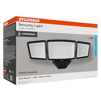 Sylvania 13W Dusk to Dawn Security LED Light, Hardwired, 2000 LMS, Wet Rated, 5000K, Daylight - 1 Pack (66478) - color: Black, style: 13W Dusk to Dawn