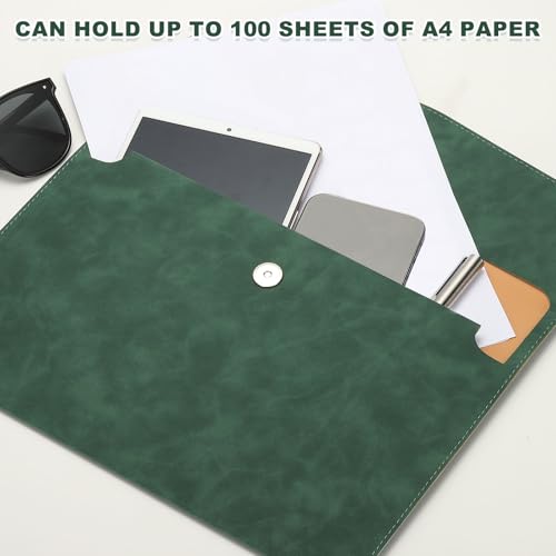 PATIKIL PU Leather A4 File Folder, Document Holder Filing Organizer Portfolio Envelope Folder Case with Snap Closure for Letter Receipt, Green - color: Green