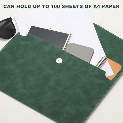 PATIKIL PU Leather A4 File Folder, Document Holder Filing Organizer Portfolio Envelope Folder Case with Snap Closure for Letter Receipt, Green - color: Green