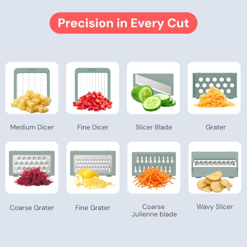 Fullstar Essential Vegetable Chopper & Mandoline Slicer 8-in-1 Kitchen Tool - color: Green