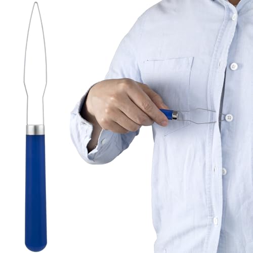 Easy Button Hook, Steel Button Helper Tool for Elderly, Blue - color: Blue, Plastic Handle, 1 Pack