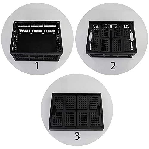 34 L Black Plastic Folding Storage Crates, Collapsible Crates, 2 Packs