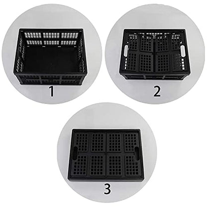 34 L Black Plastic Folding Storage Crates, Collapsible Crates, 2 Packs