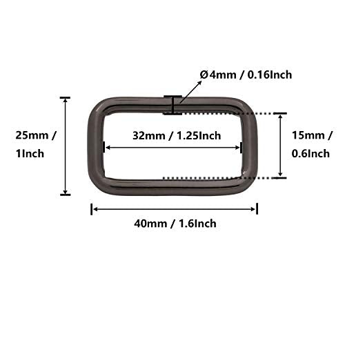 BIKICOCO Metal Rectangle Ring Buckles Square Strap Webbing Belt Rings for Bag Purse Non Welded 1-1/4 x 5/8 Inch - color: Gunmetal X 20 Pcs