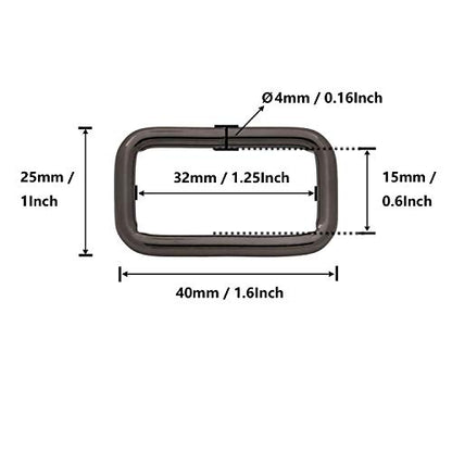 BIKICOCO Metal Rectangle Ring Buckles Square Strap Webbing Belt Rings for Bag Purse Non Welded 1-1/4 x 5/8 Inch - color: Gunmetal X 20 Pcs