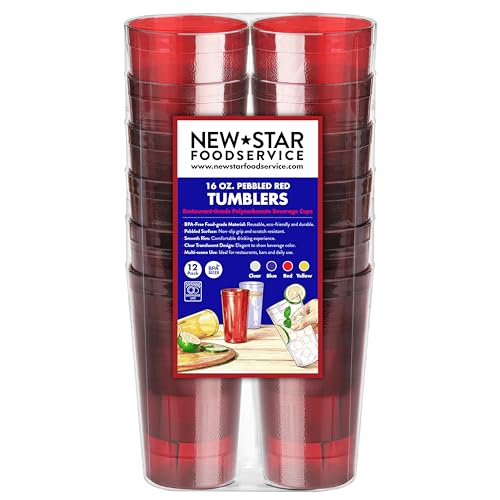 New Star Foodservice Restaurant-Grade Polycarbonate Beverage Tumblers, 16 oz, Red, Set of 12 - size: 16 oz