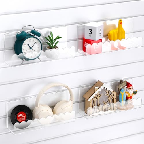 Briwooody Slatwall Shelf Acrylic Shelves, 12" Wide 3" Deep, Wavy, 4 Pack - color: Wavy, size: 12" Wide 3" Deep