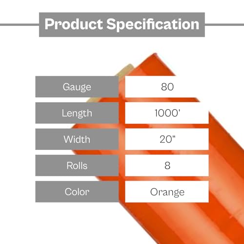 PSBM Dark Orange Stretch Wrap with Handles 8 Rolls 20 Inch x 1000 Feet 80 Gauge, Heavy Duty Plastic Wrap Industrial Strength Shrink Film for Moving, Packing & Shipping - size: 8 Rolls, style: Orange