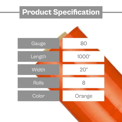 PSBM Dark Orange Stretch Wrap with Handles 8 Rolls 20 Inch x 1000 Feet 80 Gauge, Heavy Duty Plastic Wrap Industrial Strength Shrink Film for Moving, Packing & Shipping - size: 8 Rolls, style: Orange