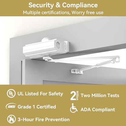 Automatic Door Closer Heavy Duty Spring Size 2 Hydraulic Aluminum Alloy UL 3-Hour Fire Rating Surface Mounted Home Commerical Door Closures Hold Open Adjust Speed Door Weights 88-144 Lbs - size: Model 165 White Hold Open-Door Weight 88-144 Lbs