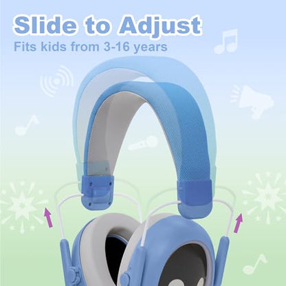 Kids Hearing Protection Earmuffs,Lightweight Adjustable for Kids 3-16 years,Noise Cancelling Headphones,25dB Sound Reduction Ideal for Concert,Firework,Airplane,Sound Proof(Blue) - color: Blue