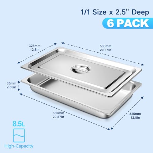 Hotel Pans with Lids 1/1 Full Size 2.5 Inch Stainless Steel Steam Table Pan - color: Full Size, size: 2.5" Deep