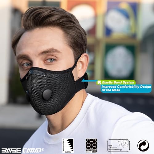 BASE CAMP Upgrade M Plus Dust Mask, Breathable Reusable Dust Face Mask with 6 Activated Carbon Filters, Air Filtration Mask for Smoke Dust Grinding Sanding Sawing Sweeping (2 Silver) - color: 2 Silver