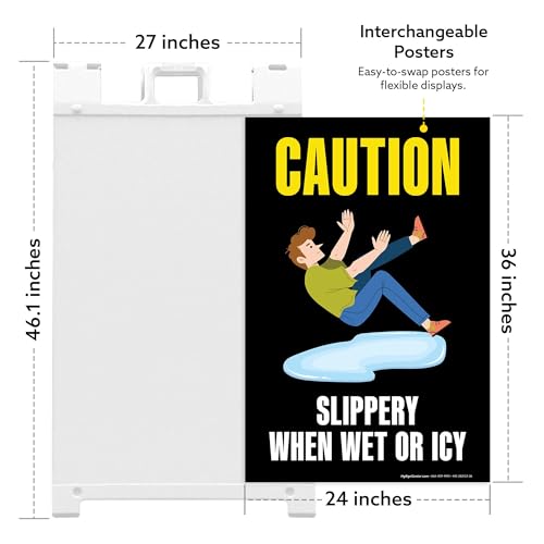 Caution Slippery When Wet Or Icy Folding Floor Sign, 24x36 Inches, Portable A Frame, Made in USA by My Sign Center - size: 24x36 Plastic