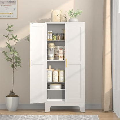 GAIOUS 61.02" Metal Pantry Cabinet, White Kitchen Pantry Storage Cabinets - color: White, size: 13.78"D x 27.55"W x 61.02"H