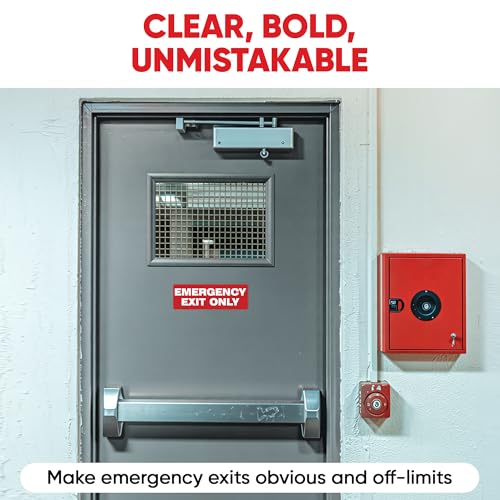 | Emergency Exit Only Reminder Stickers (2 Pack), 8.75x3 – Strong Adhesive, Durable, Waterproof Exit Sign Stickers for Doors and Walls – Perfect For General Awareness and Labeling Purposes