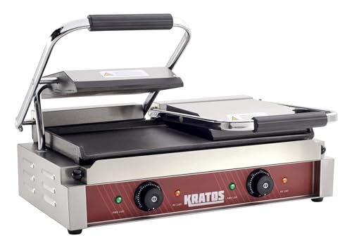 Kratos Commercial Electric Panini Sandwich Grill with Smooth Plates - size: Large w/ Smooth Plates