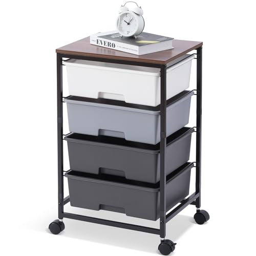 SYKIARIOL Rolling Cart with Drawers, 4-Drawer Utility Cart, Light Grey - color: Light Grey