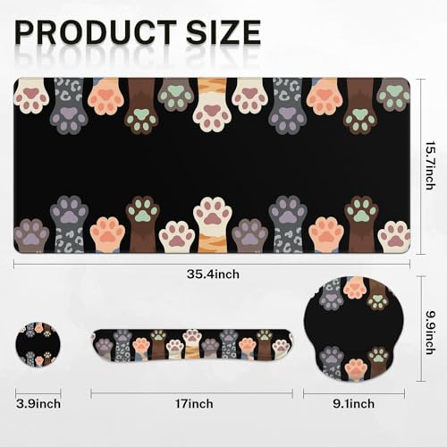 Arttown Keyboard Mouse Pad Set, 4 in 1 Desk Mat Set Cat Dog - color: Colorful Pet Paws
