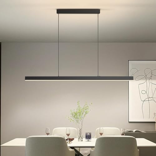 Modern Ceiling Pendant Light,31.5in LED Black Linear Ceiling Chandelier Light Dining Room,Living Room,Warm & Cool, Neutral Light,Aluminum Island Lighting Hanging Pendant Light for Kitchen - color: C-Black, size: 31.5inch